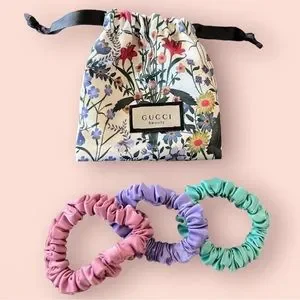 Gucci | Bags | Gucci Beauty Satin Scrunchie Set Small Floral 